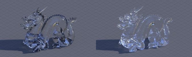 Plain glass vs glass with transparency after 2 bounces