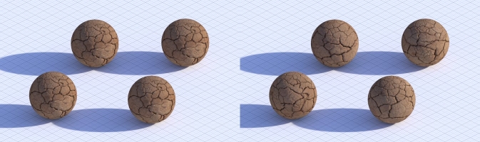 Each sphere looks identical  vs  each sphere has different texture mapping